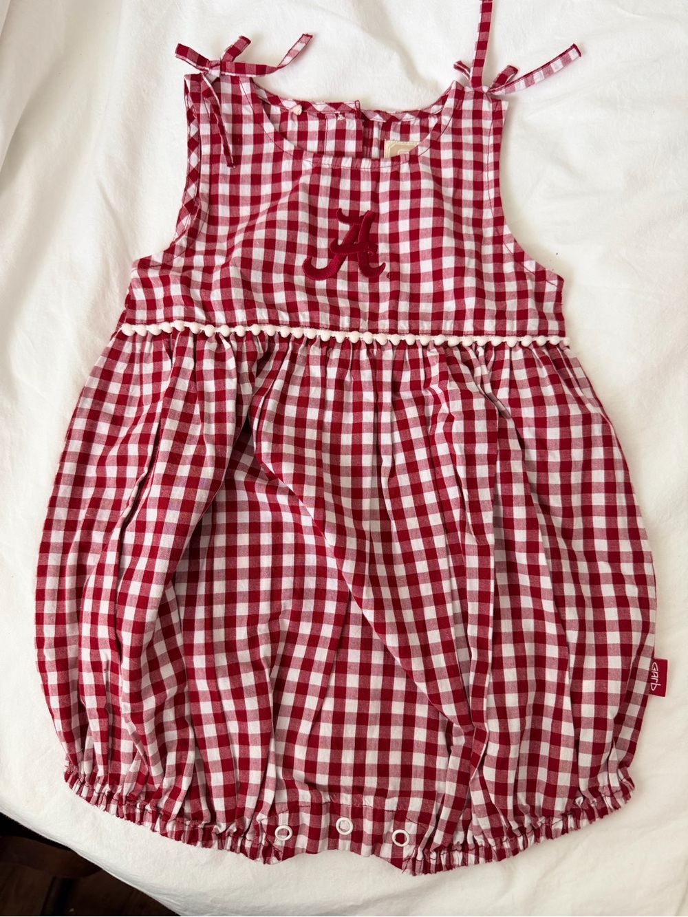 Garb Alabama crimson white gingham bubble romper  baby girl 18 months